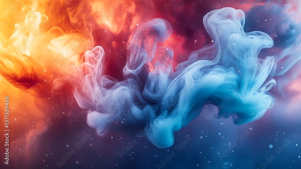 Poster abstract color explosion: mesmerizing flow of orange and blue hues in dynamic artistic composition f