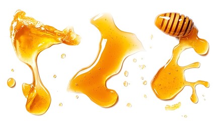 Set_of_honey_spills_isolated_on_white_viewed_from_