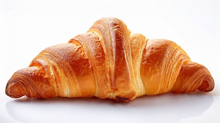 Fresh croissant placed on a clean white background, ideal for bakery visuals, breakfast menus, food blogs, packaging design, or minimalist food content.