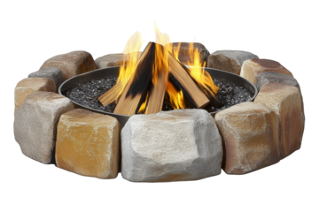 Cozy Outdoor Fire Pit Surrounded by Natural Stones with Flames Dancing in the Night Showcasing Warmth and Ambiance for a Relaxing Evening Gathering