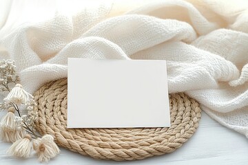 Horizontal card mockup for baby shower invitation nursery art birthday announcement bohemian flat lay composition