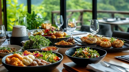 Obraz premium Delicious culinary feast cozy restaurant atmosphere & food photography