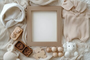 Minimalist Baby Items Photography Mockup Frame for Nursery Art Pregnancy Announcement Toys Clothing Childcare Center