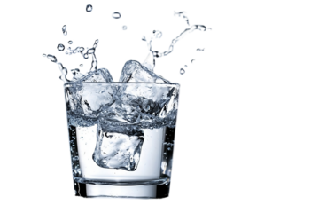 Slowly dissolving ice in water Isolated on white background or PNG background .