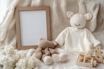 Wooden Frame Mockup for Baby Nursery Art Pregnancy Announcement Blank Square Frame Sign