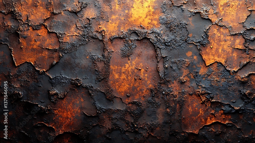 Poster abstract texture of black and orange material featuring cracked surface with unique pattern backgrou