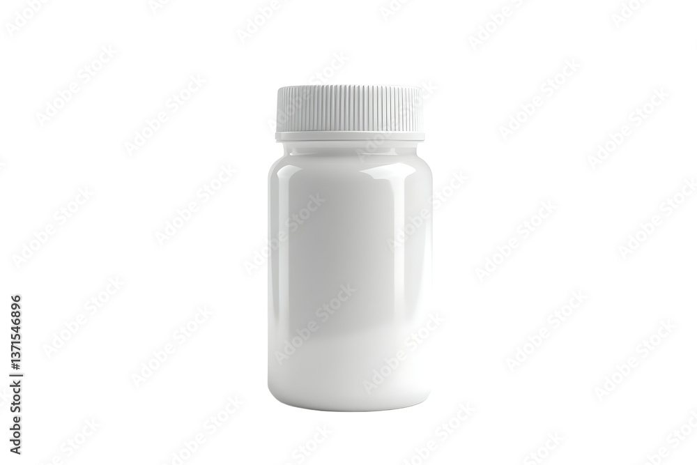 Poster a white plastic bottle with a ribbed cap sitting on a black background in a studio setting