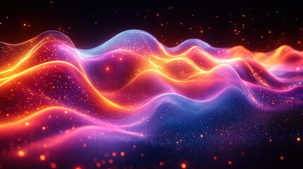Colorful Abstract Wave Background with Glowing Light Particles
