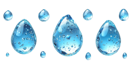 Water droplets and bubbles on a white background