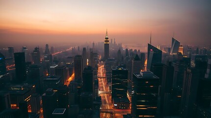 Fototapeta premium Sunrise over a modern city skyline