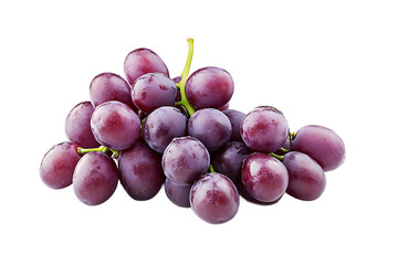 Fototapeta premium A bunch of fresh red grapes with green stems are isolated against a black background in a studio shot