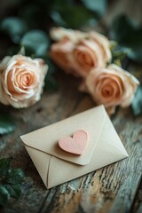 Fototapeta premium Love letter in a kraft envelope. AI.