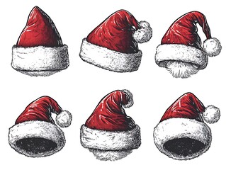 Christmas Hats, Various Angles, White Background