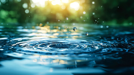 Water Drops Ripples: Nature's Serenity in Blue and Green