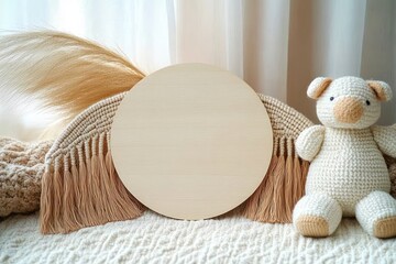 Wooden Round Sign Mockup for Baby Milestone Announcement and Decor