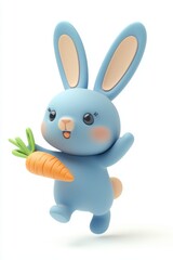 Obraz premium Cute Blue Bunny Character with Carrot in Playful Pose