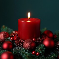 Christmas Candle Wreath Dark Background