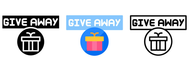 Give Away Web Interface Button Icon, Collection of Line, Glyph and Flat, Line, Glyph, Flat, Set of Line Glyph and Flat Icon