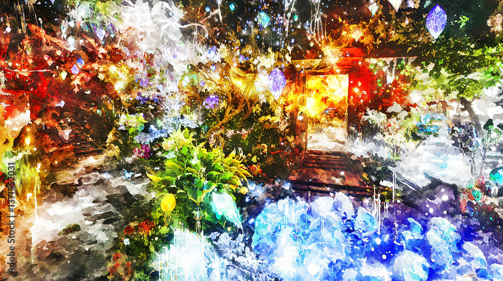 Poster abstract painting overflowing with vivid colors and textures creating a dynamic visual experience in