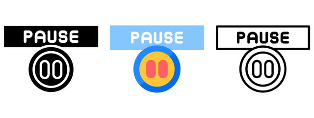 Pause Web Interface Button Icon, Collection of Line, Glyph and Flat, Line, Glyph, Flat, Set of Line Glyph and Flat Icon