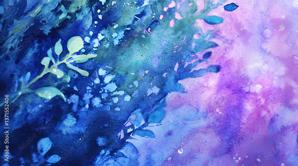 Poster beautiful painting featuring a soft blue and pink background creating an ambient glow that evokes a 