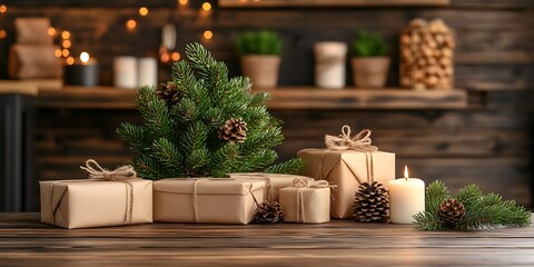 Rustic Christmas Decor on Wooden Table