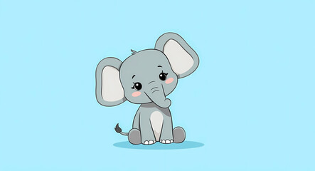 Fototapeta premium adorable baby elephant sitting on light blue background