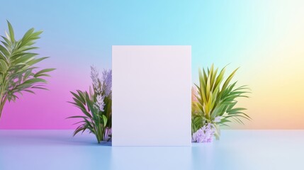 Pastel blank poster with tropical plants