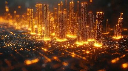 Fototapeta premium Cyberpunk Cityscape: Glowing Metropolis of the Future
