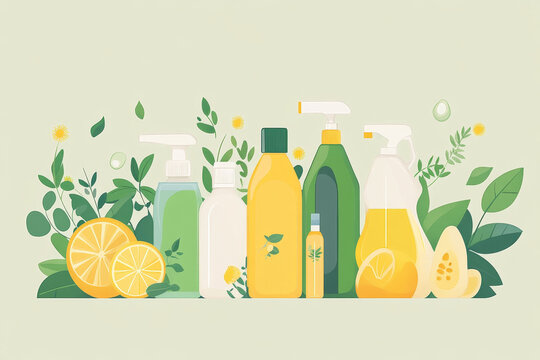 Citrus-scented cleaning supplies and fresh foliage