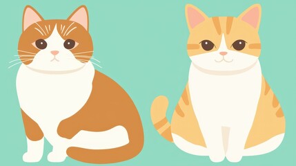 Fototapeta premium Cute Cartoon Cats Sitting Together on a Soft Mint Background