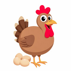 Fototapeta premium happy brown hen with freshly laid eggs