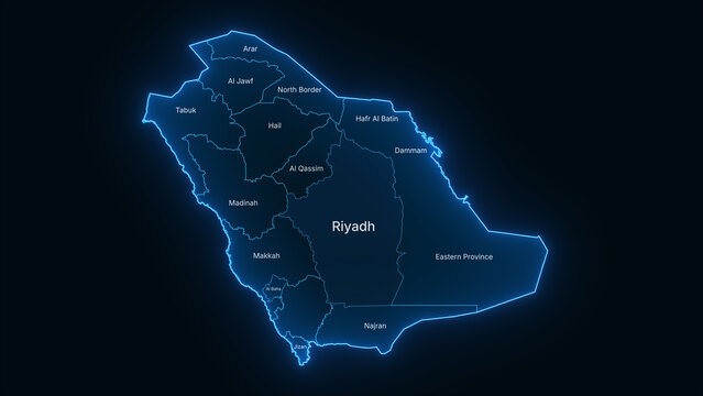 Saudi Arabia Glowing Blue Digital Map