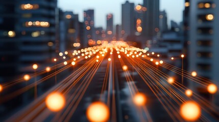 Obraz premium Urban Night Scene with Abstract Light Trails and City Skyline