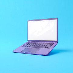 purple laptop with blank screen on light blue background