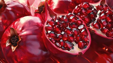 Vibrant Close-Up of Juicy Pomegranate with Lush Red Seeds Glistening in Natural Light