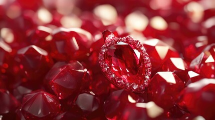 Elegant Ruby Surrounded by Sparkling Red Gems with Reflections and Lighting Effects for Jewelry and Luxury Themes
