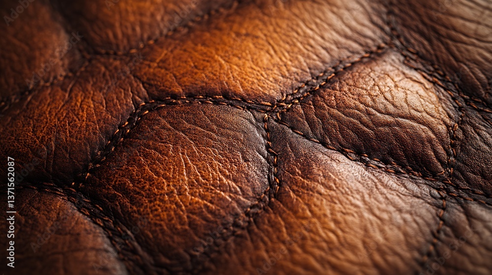 Poster detailed texture of stitched warm brown material featuring quilted pattern and close-up perspective 
