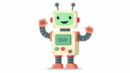 cheerful robot with a simplistic displaying a welcoming posture and friendly expression.