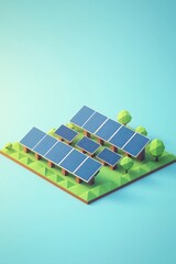 Solar Energy Concept with Geometric Shapes and Green Landscape