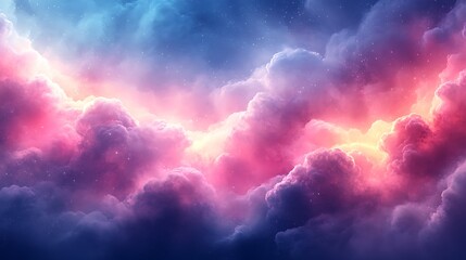 Obraz premium Dreamy Celestial Scenery: A Pink and Blue Sky Filled with Beautiful Fluffy Clouds and Sparkling Stars.
