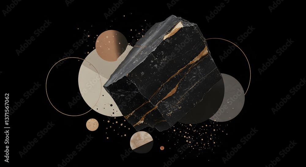 Poster elegant juxtaposition of marble textures and geometric patterns on a dark backdrop