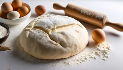 Fototapeta premium Dough of bread and flour and eggs on the table