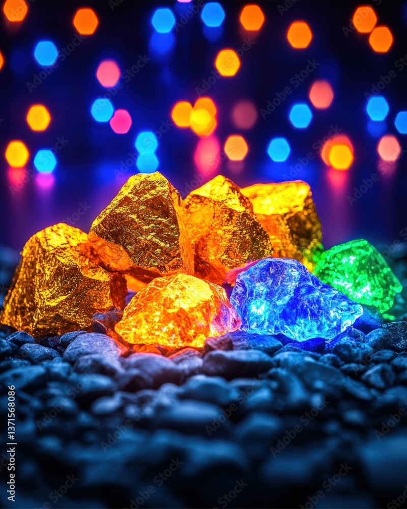 Poster assortment of colorful gems and crystals sparkling under natural light creating a captivating displa