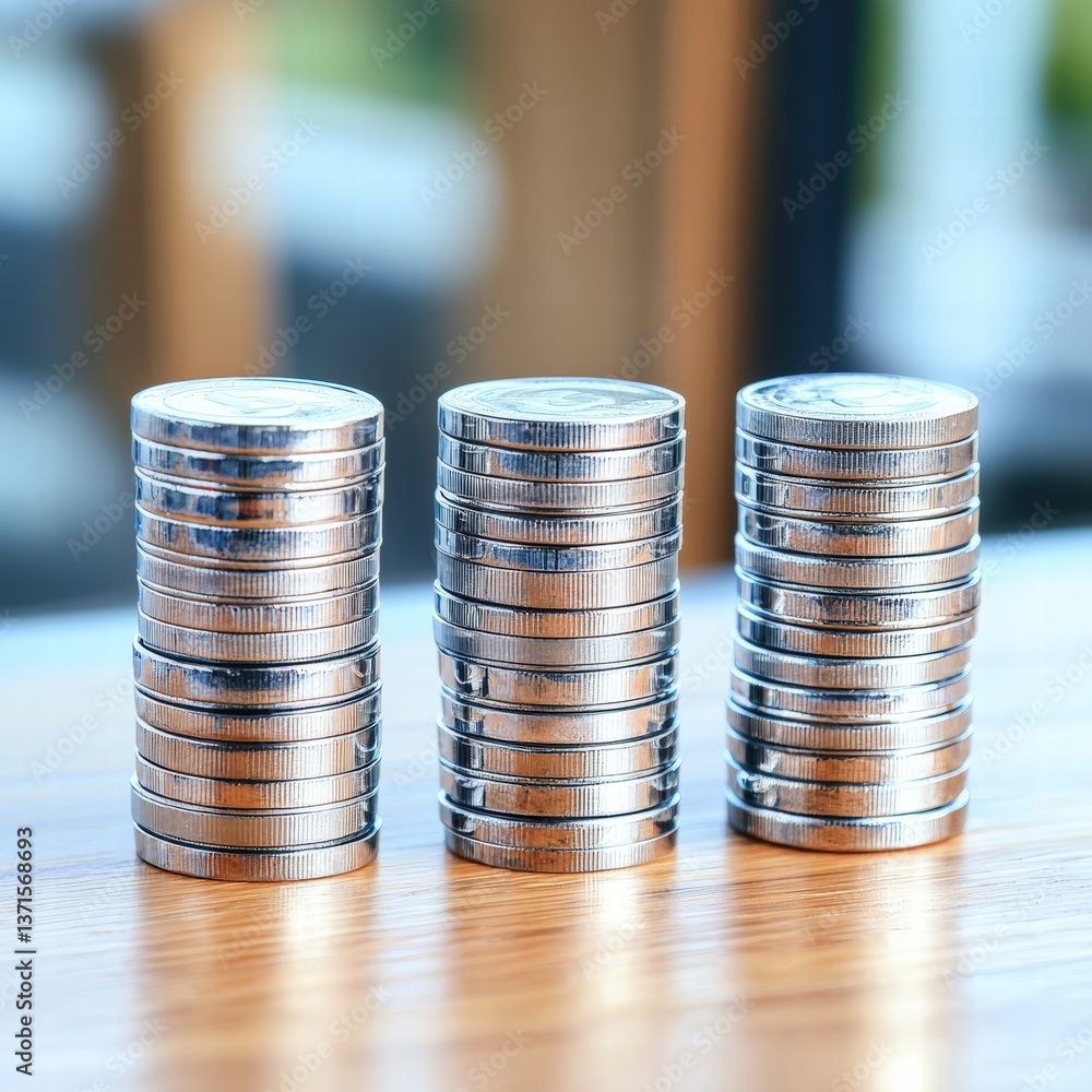 Poster a stack of coins organized neatly to showcase various denominations emphasizing wealth management
