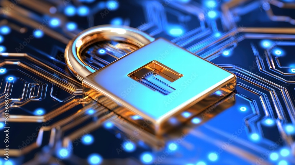 Aufkleber close-up of a padlock placed on an electronic circuit board representing security and technology