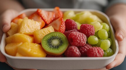 Delicious fresh fruit salad home kitchen food natural light close-up healthy eating concept
