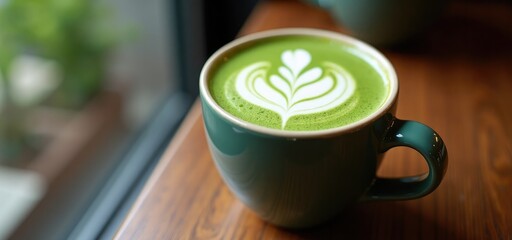 Matcha Latte. Latte Art. Green Tea Hot Drink