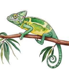 Obraz premium Chameleon on Branch - Watercolor Animal Illustration