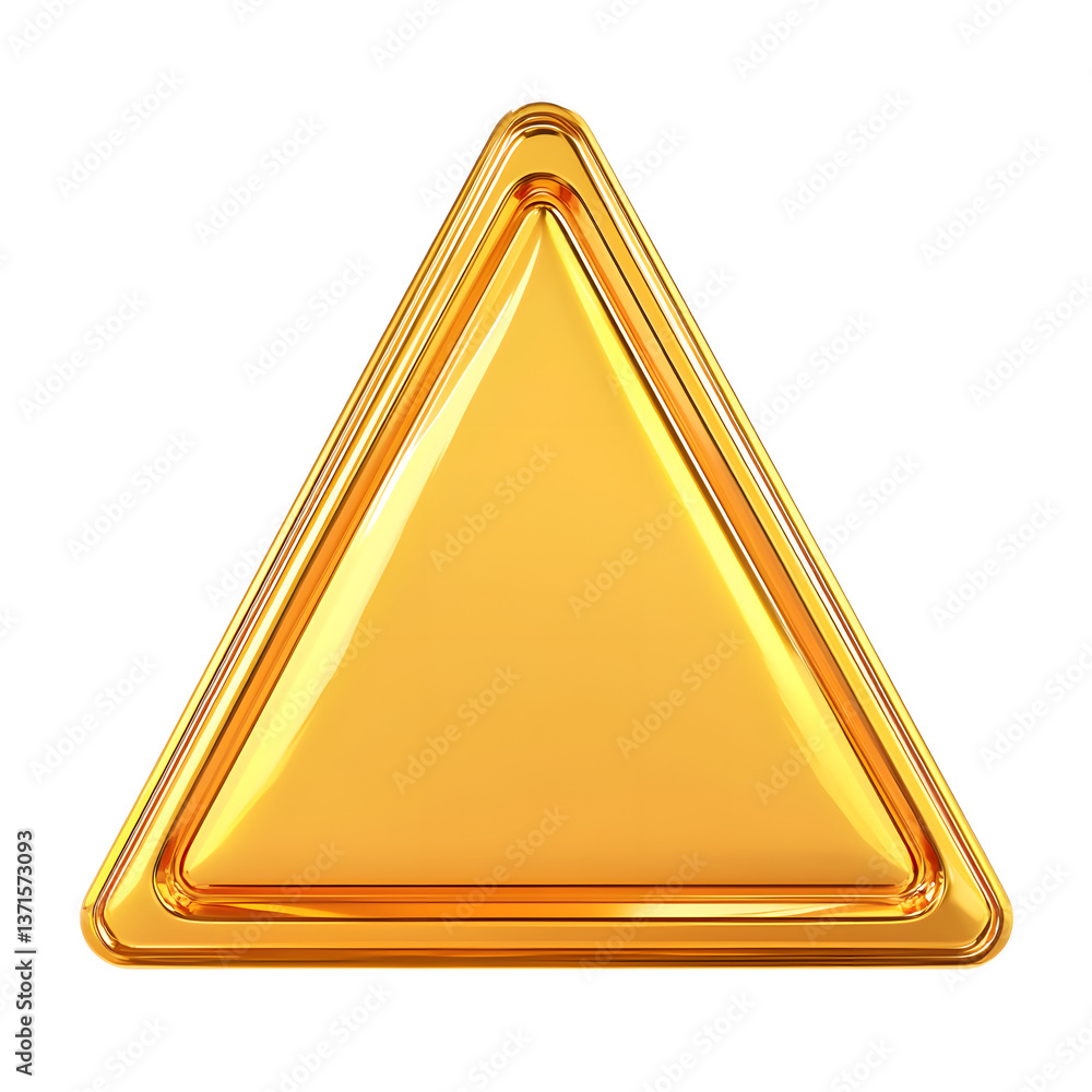 Fototapete a shiny 3d rendered golden warning triangle sign isolated on a white background conveying a sense of